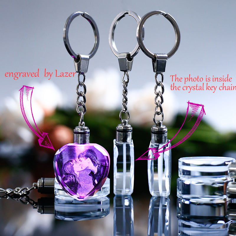 Crystal LED Key Chain With Laser Engraved Personalized Picture