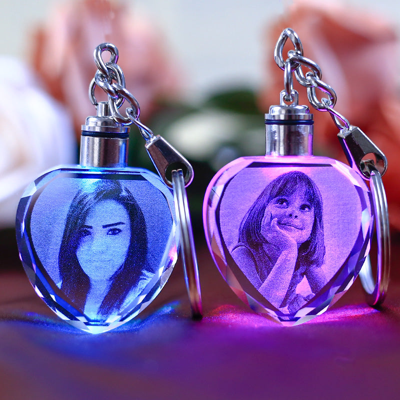 Crystal LED Key Chain With Laser Engraved Personalized Picture