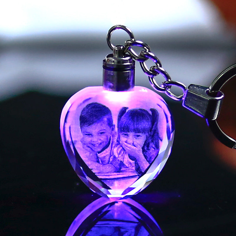 Crystal LED Key Chain With Laser Engraved Personalized Picture