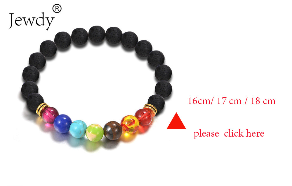 7 Chakra Natural Stone Black Lava Beads Bracelet