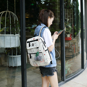 3 Pcs USB Charging Canvas Backpack