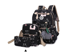 3 Pcs USB Charging Canvas Backpack